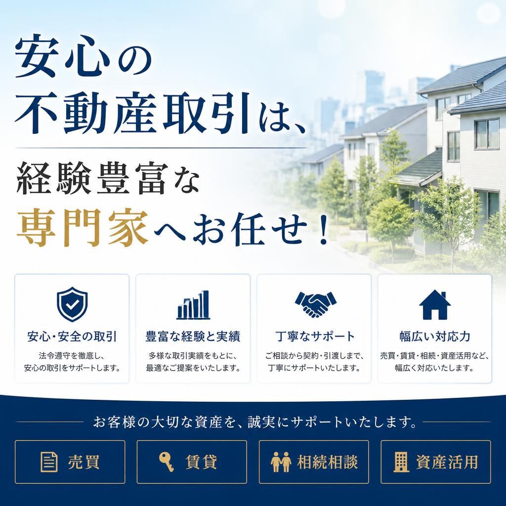 安心の不動産取引は、経験豊富な専門家へお任せ！